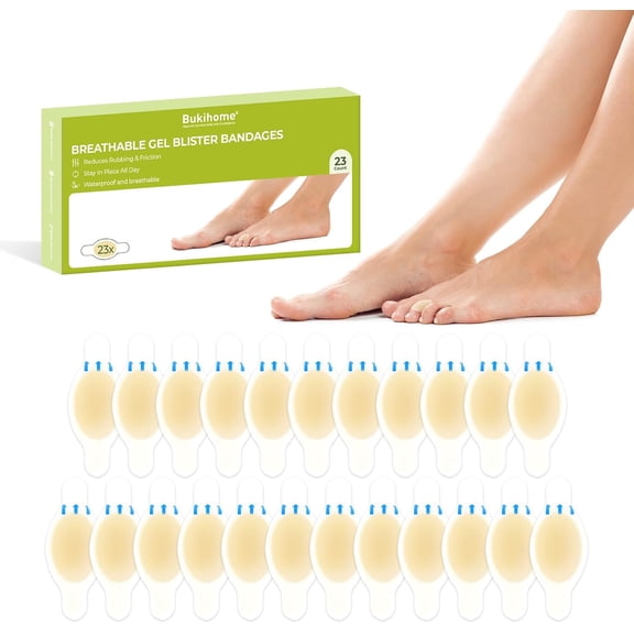 Bukihome Hydrocolloid Gel Blister Cushions - 23 CT Water-Resistant & Breathable Blister Bandages for Feet, Prevention & Recovery, Toe Pack