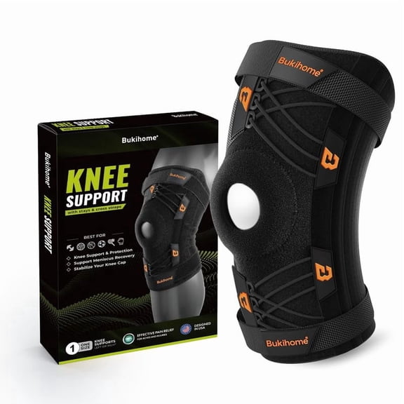 Bukihome Knee Brace Support Gel Pads Side Stabilizers Adjustable Compression Meniscus Tear Arthritis Pain Relief,Size M,1Pcs,Black