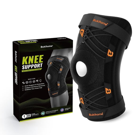 Bukihome Knee Brace Support with Gel Pads & Side Stabilizers for Pain Relief, Adjustable Compression for Meniscus Tear, Arthritis, ACL, MCL - Ideal for Running, Workouts, and Sports (XX-Large)