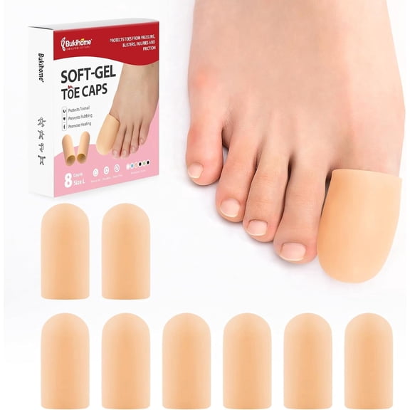 Bukihome Large Toe Cap Protectors, 4 Pairs Medical Grade Silicone Gel Cushion Sleeves for Big Toe, Cuttable & Washable for Men & Women