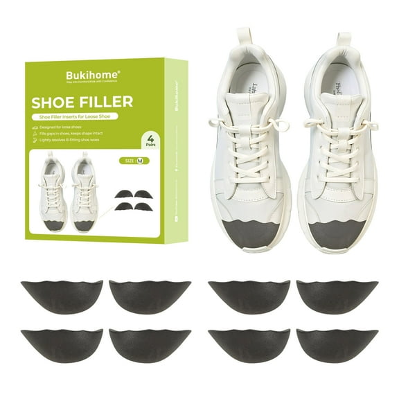Bukihome Shoe Filler Insert - 4 Pairs Shoe Filler for Too Big Shoes, Heel Cushions for Women, Cushions for Women, Black, M