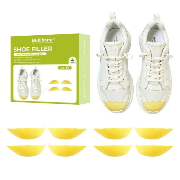 Bukihome Shoe Filler Insert - 4 Pairs Shoe Filler for Too Big Shoes, Heel Cushions for Women, Toe Inserts, Size Reducer Make Shoes Fit, Cushions for Women, Yellow, S