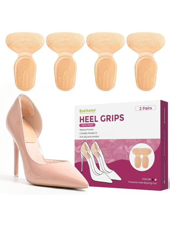 T-Shaped 2 in 1 Heel Pads, Anti Blister Non Slip Heel Grips for Heels Flats Sneakers, 2 Pairs Beige