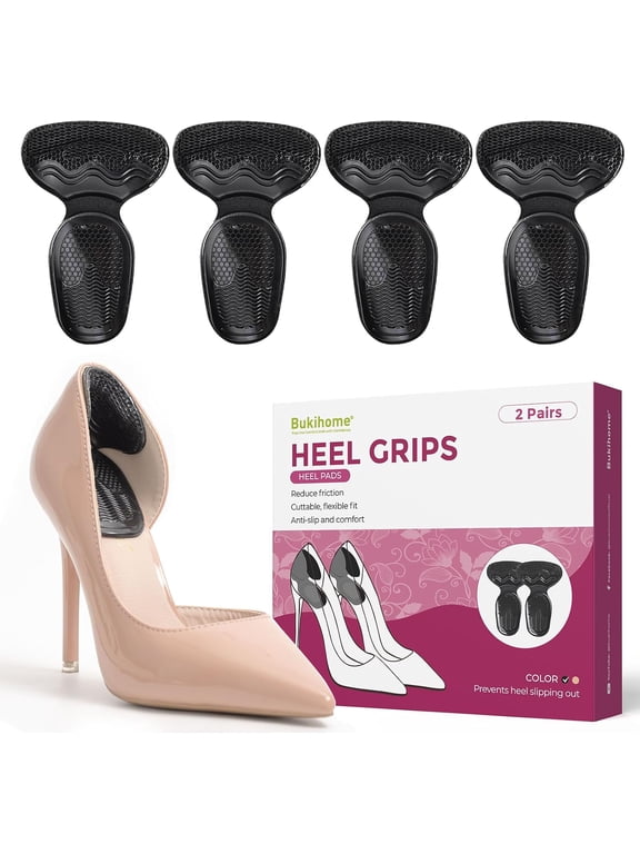 T-Shaped 2 in 1 Heel Pads, Anti Blister Non Slip Heel Grips for Heels Flats Sneakers, 2 Pairs Black