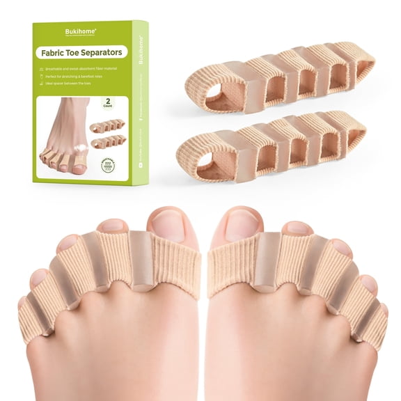 Bukihome Toe Separators with Fabric Lining - Silicone Toe Spacers, Bunion Corrector & Toe Straightener for Overlapping Toes, Breathable Foot Pain Relief for Men & Women, 2pcs
