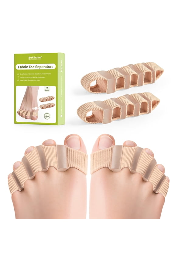 Toe Separators with Fabric Lining - Silicone Toe Spacers, Bunion Corrector & Toe Straightener for Overlapping Toes, Breathable Foot Pain Relief for Men & Women, 2pcs