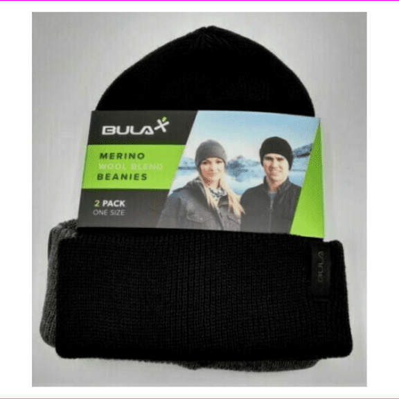 Bula Merino Wool Blend Beanies 2-Pack One Size 1 Black / 1 Gray