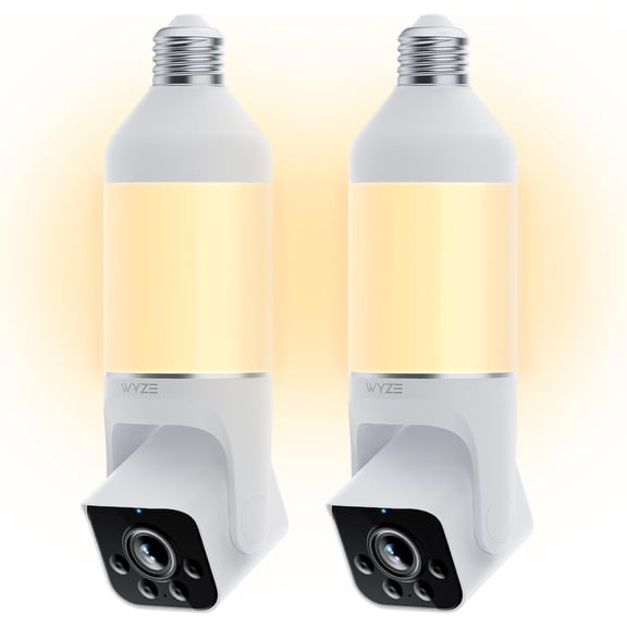 Bulb Cam Security Camera, 2K HD Outdoor Light Bulb Camera, Color Night Vision, Dimmable LED Bulb, Motion Detection, Siren Alarm, Works w/Alexa/Google Assistant (2 Pack)