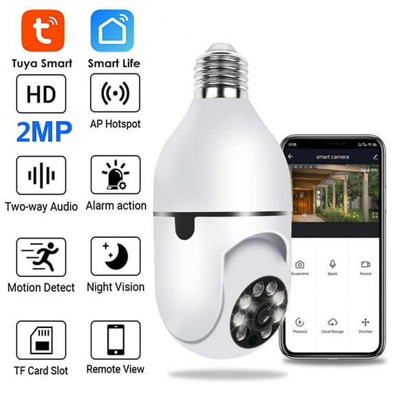 Bulb Camera, WiFi 360 Panoramic 1080P Security Camera with 2.4GHz WiFi 360 Degree Panoramic Viewing Wireless Home Surveillance Camera, Night Vision, Two Way Audio, Smart Motion Detection Tuya APP