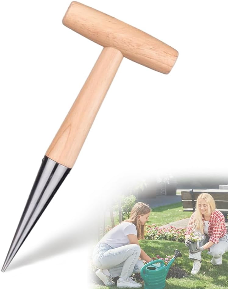 Bulb Planter Tool, 2026 New T-Shape Wooden Handle Dibber, Stainless ...