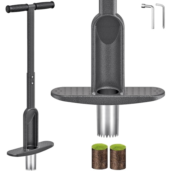 Runstore Grass Bulb Planter Tool, Garden Sod Plugger Tool with Soft Rubber Grip & Stainless Steel Sharp Serrations