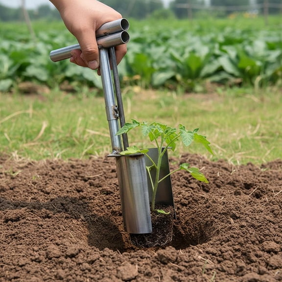 Bulb Planter Tool Long Handle for Spring Planting, Stainless Steel Garden Hole Digger with Long Handle, Heavy Duty Seed Planter Tool for Flower Bulbs and Seedlings