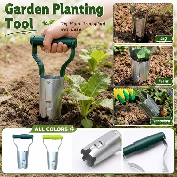 Bulb Planter Tool, Manual Seed Planter Tool for Vegetable Seedling Transplanting, Handheld Garden Digging Tool with Plastic Grip for Lawn and Garden Bed Planting, 9 X 5 X 2.5 Inch