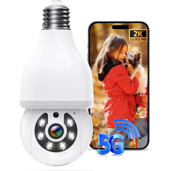 Jqimn 3MP Wireless Light Bulb Camera, 2.4G/5G WiFi Outdoor/Indoor Cameras for Home Security, Full Color Day and Night, Motion Detection, Audible Alarm