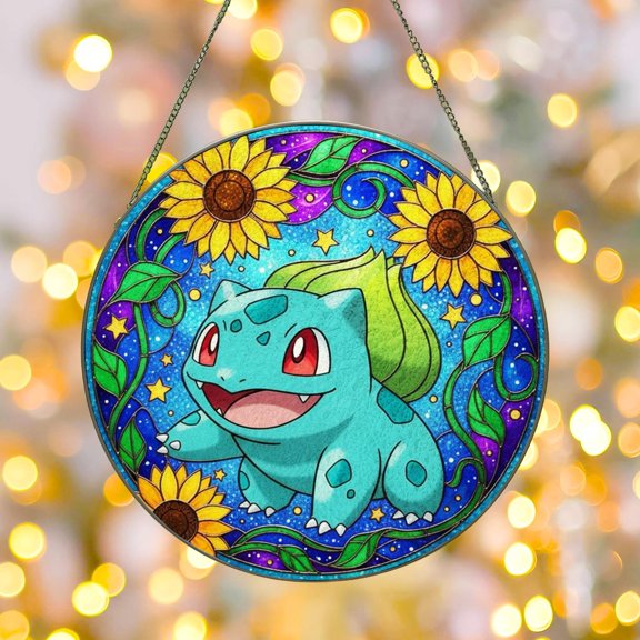 Bulbasaur Stained Glass Window Suncatcher Floral Anime Home Decor Gift Haunted Garden-Inspired Window Art