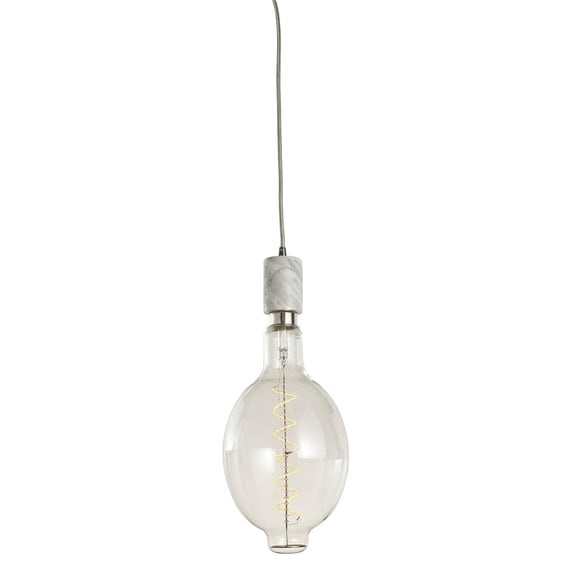 Bulbrite 1-Marble Pendant Socket and Canopy with LED Light Bulb Light White Natural Marble 4W BT Shaped Grand Filament