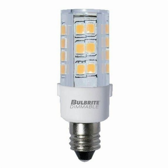 Bulbrite Pack of (2) 4.5 Watt 120V Dimmable Clear T4 LED Mini Light Bulbs with Mini-Candelabra (E11) Base 2700K Warm White Light 400 Lumens