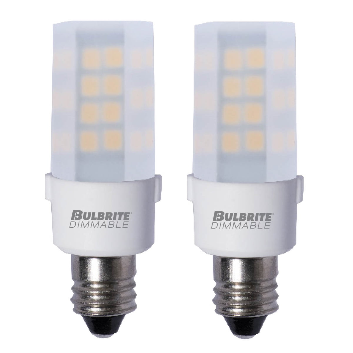 Bulbrite 861531 4.5W 340 Lumens 2700K & 80 CRI Dimmable Frost Mini T4 Candelabra E12 LED Mini Bulb, Pack of 2
