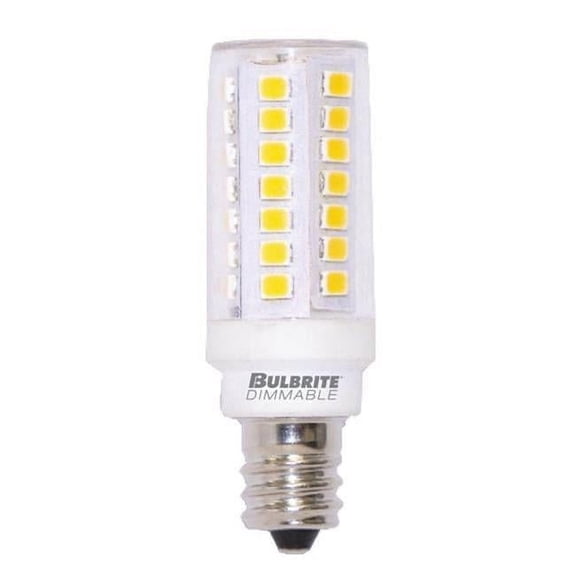 Bulbrite Pack of (2) 5 Watt 120V Dimmable Clear T6 LED Mini Light Bulbs with Candelabra (E12) Base 3000K Soft White Light 550 Lumens