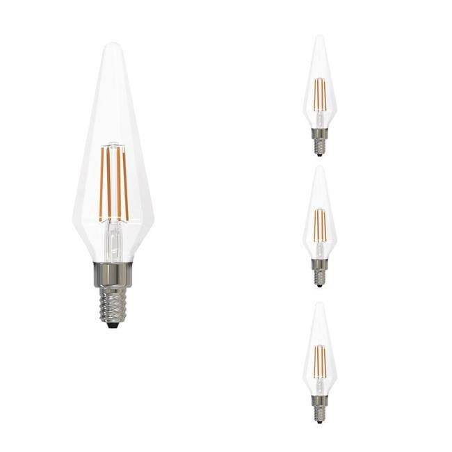 Bulbrite 862861 3000K 350 Lumen 4 watt LED Filament Dimmable Prism Light Bulbs with a Clear & Candelabra E12 Base, Soft White - Pack of 4