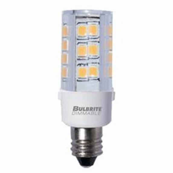 Bulbrite Pack of (2) 4.5 Watt 120V Dimmable Clear T4 LED Mini Light Bulbs with Candelabra (E12) Base 2700K Warm White Light 400 Lumens