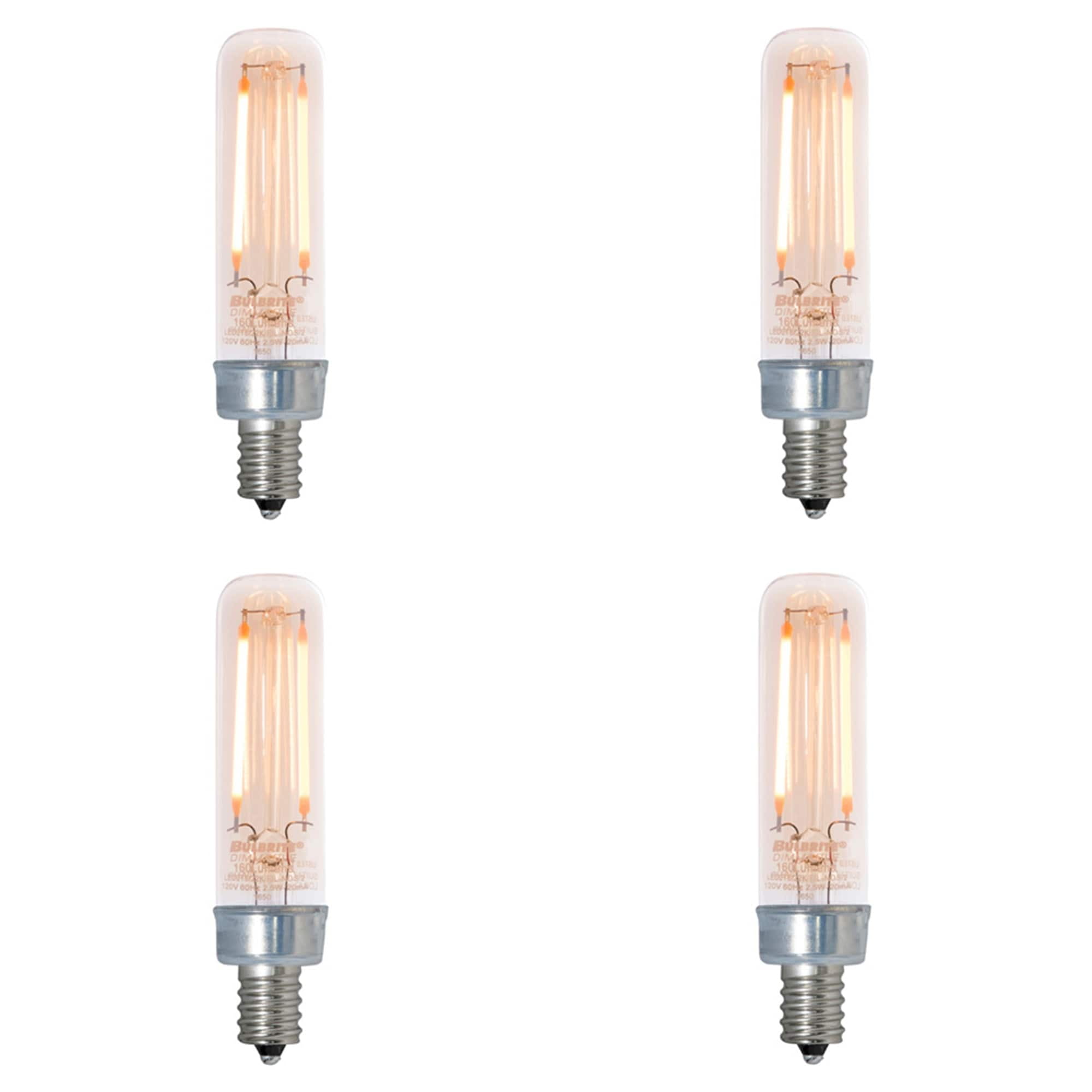 Bulbrite  Pack of (4) 2.5 Watt Dimmable Antique Filament T6 Candelabra (E12) LED Bulb - 160 Lumens, 2100K, and 90 CRI