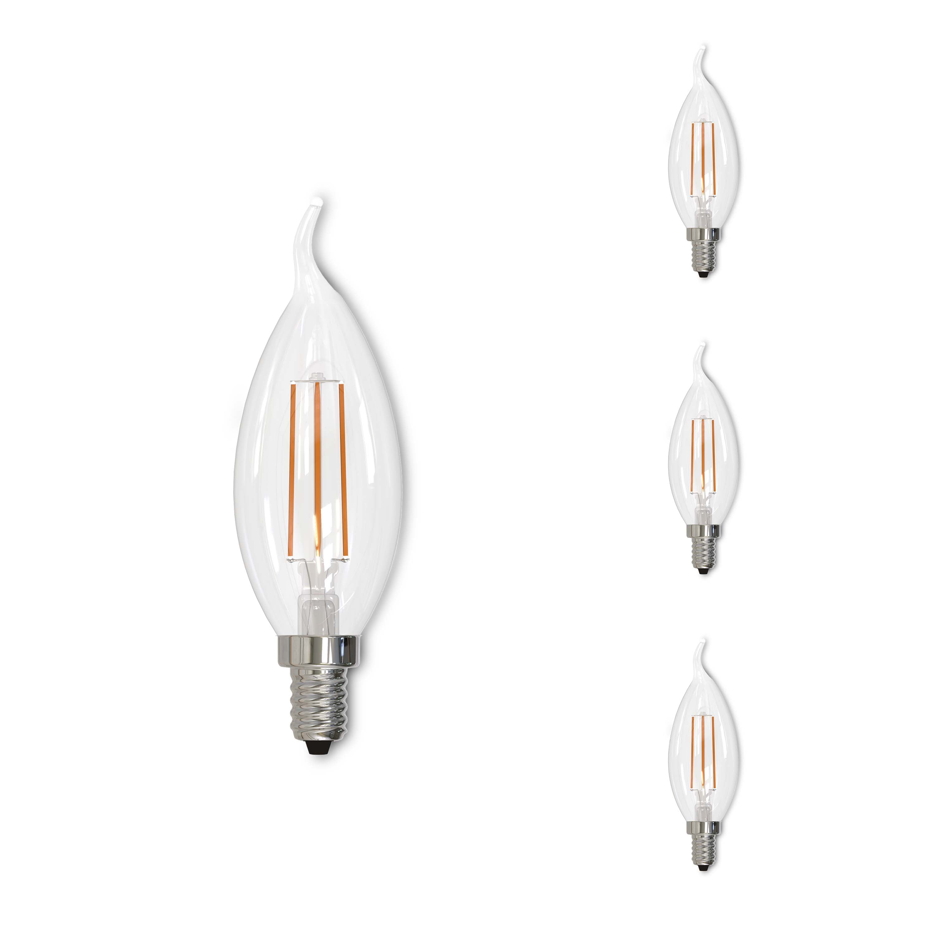 Bulbrite Pack of (4) 4.5 Watt Dimmable Clear Filament CA10 Candelabra (E12) LED Bulb - 350 Lumens, 2700K, and 90 CRI