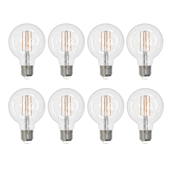 Bulbrite Pack of (8) 7 Watt Dimmable Clear Filament G25 Medium (E26) LED Light Bulb - 800 Lumens, 4000K