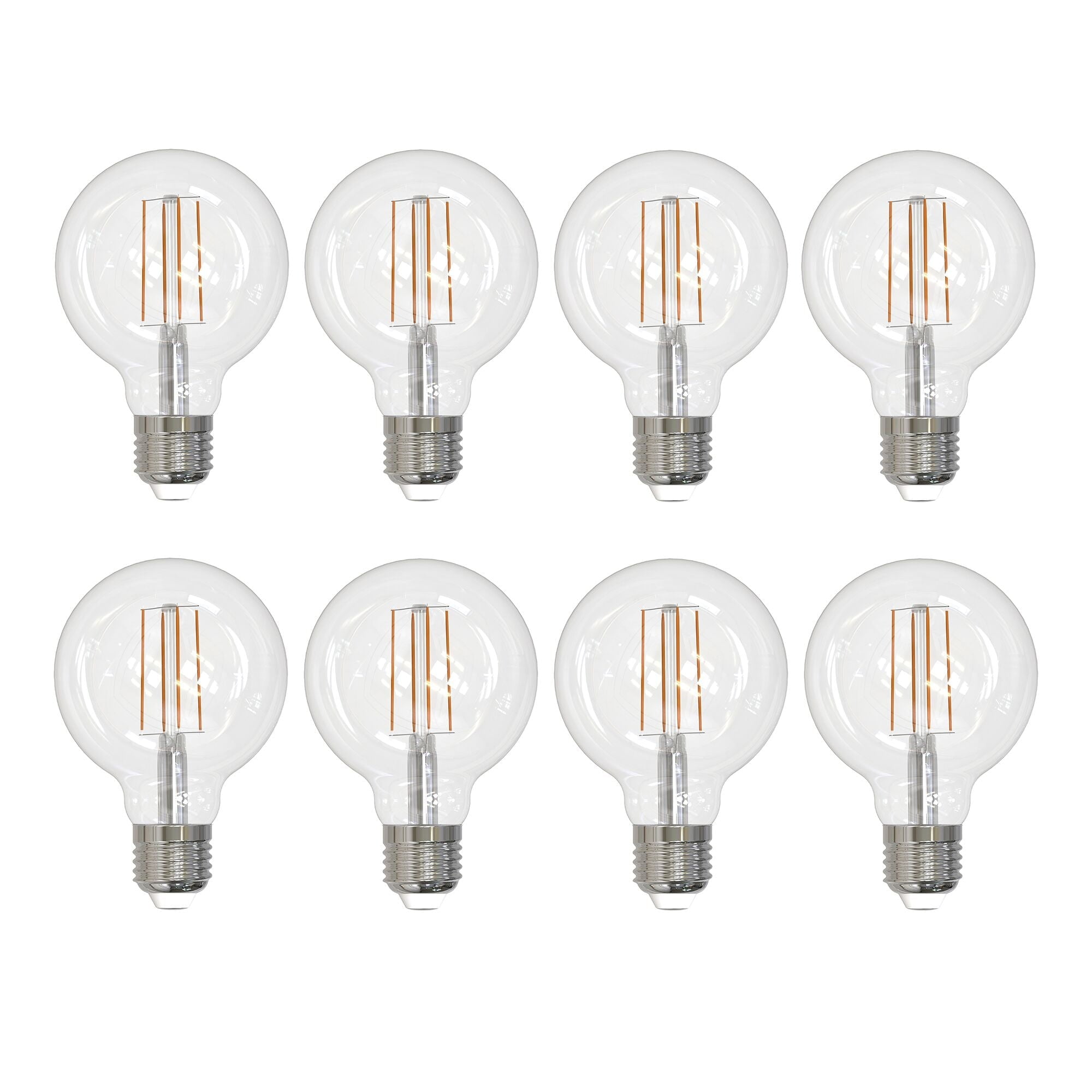 Pack of 8 Clear Dimmable LED Filament G25 Bulbs