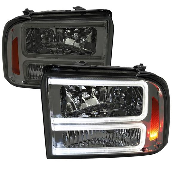 Bulbs Headlight with LED Bar Chrome Housing Smoked Lens Amber Reflector for 2005 Ford Excursion