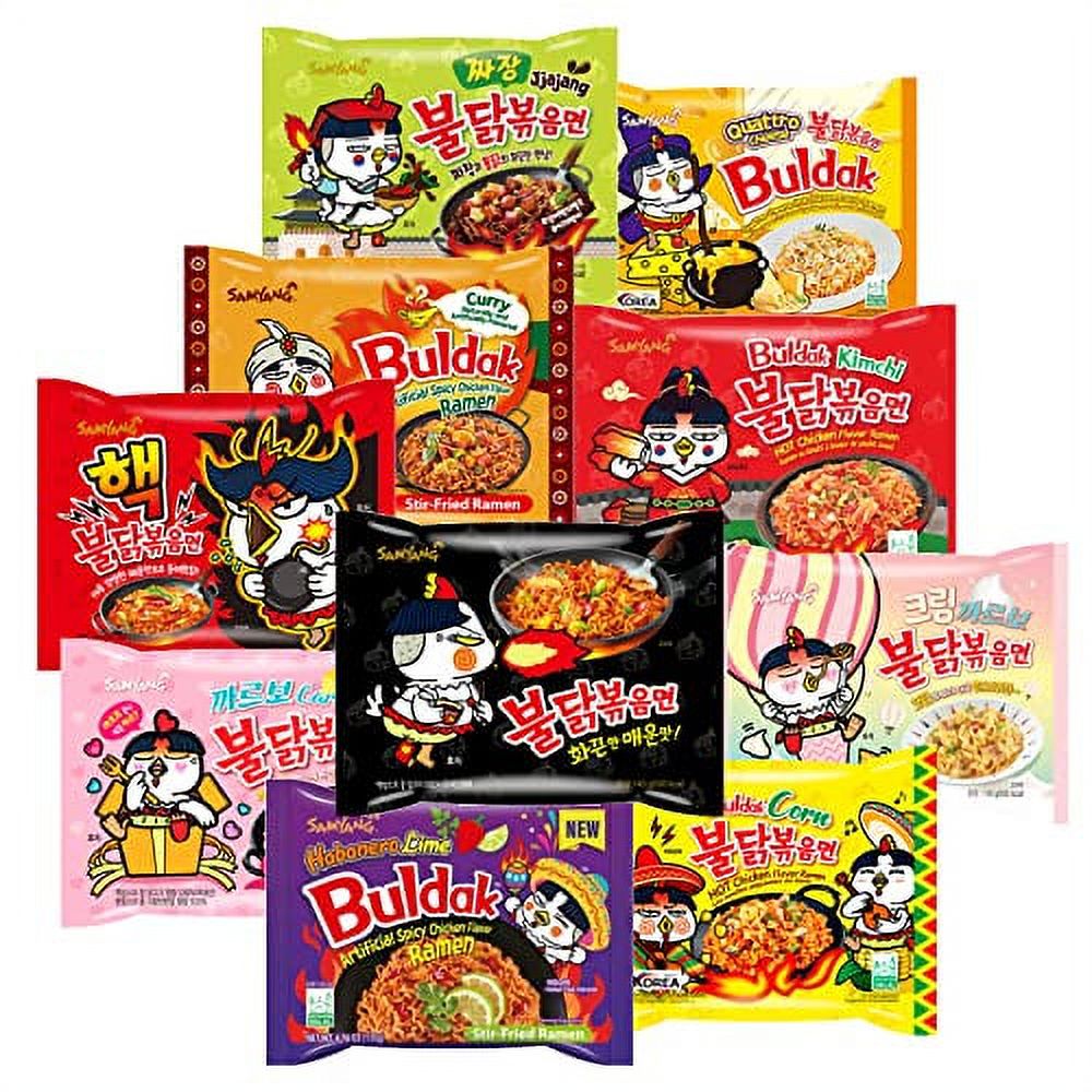 Buldak Chicken Stir Fried Ramen Korean Ramen (10 Flavor Combo, 10 Pack