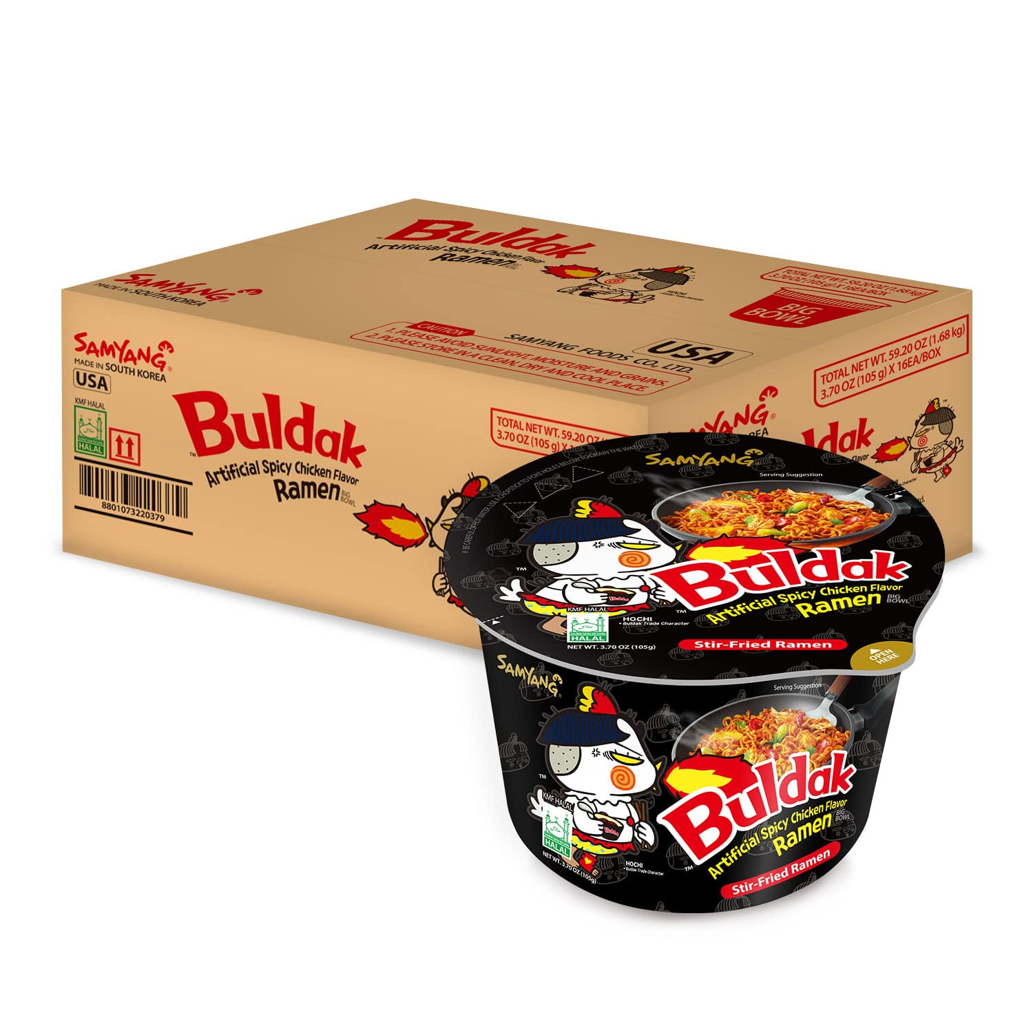 Buldak Spicy Hot Chicken Stir Fried Big Bowl Ramen (Original_Pack of 16)