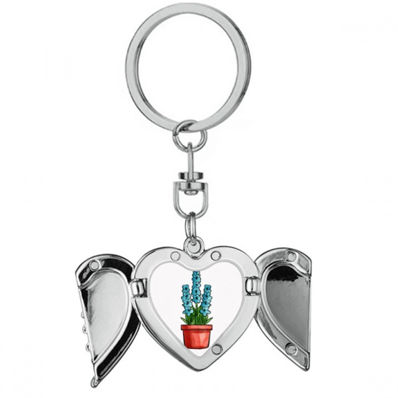 Bule Potted Flower Art Deco Fashion Heart Angel Wing Key Chain Holder