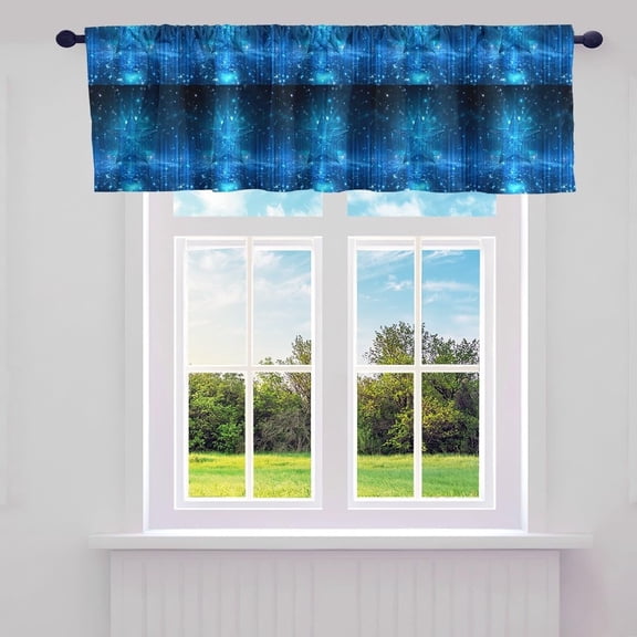 Bule Stars Valance Curtains,Ombre Stripes Valances,Blue Black Farmhouse Curtains,Magical Striped Window Curtains,Abstract Tie Dye Darkening Curtains for Laundry Room,52"W X 18"L