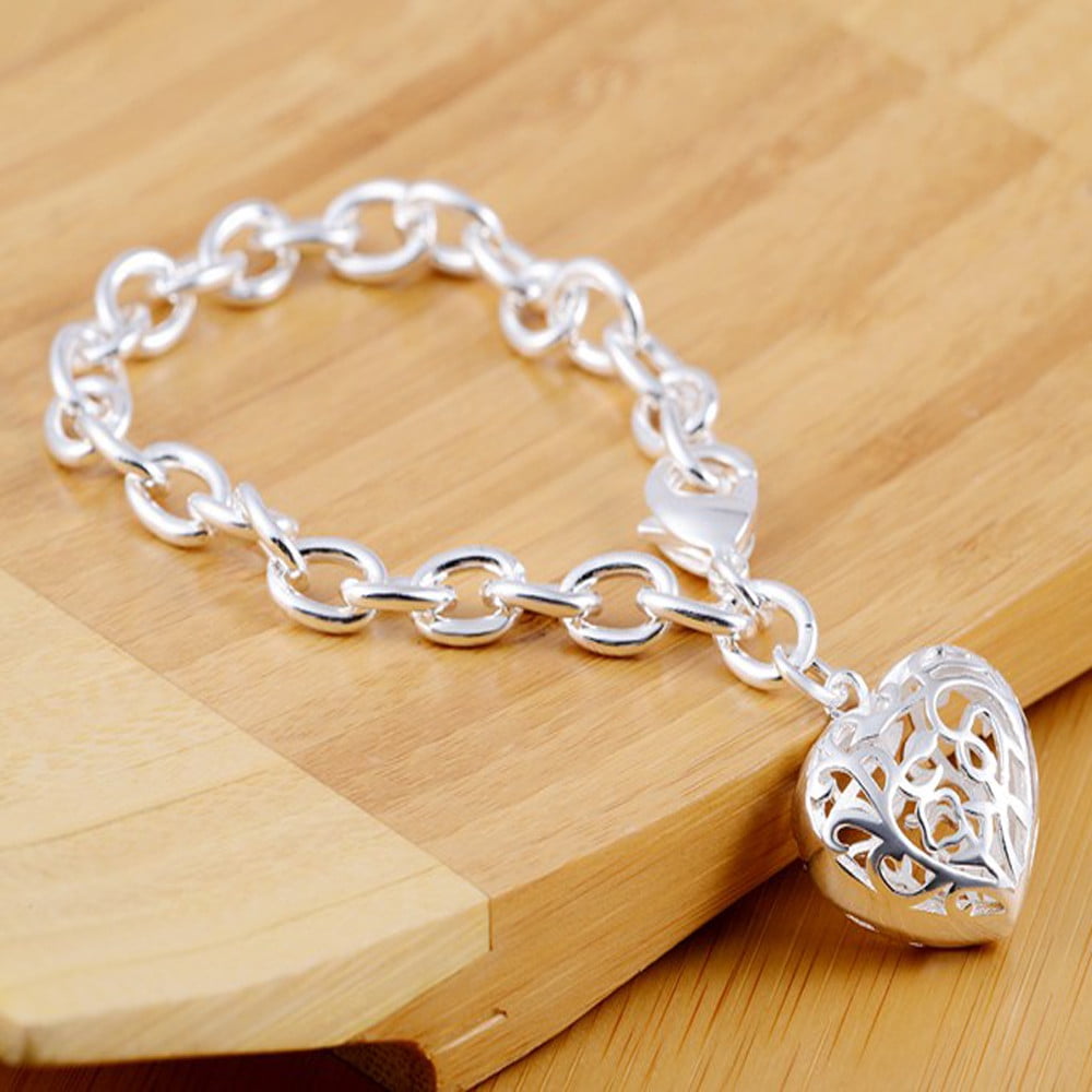 Adjustable Twisted Cable Stainless Steel Bangle with Heart Lock Charm