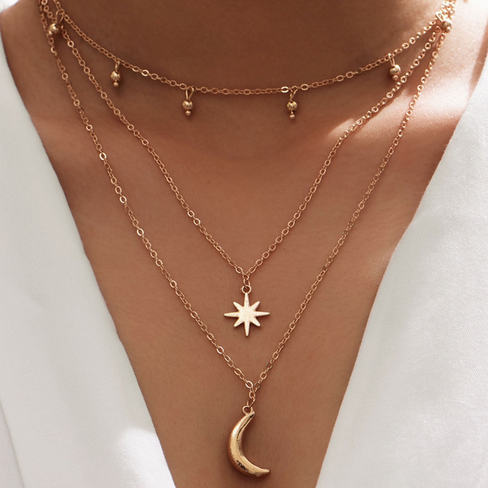 Boho Layered Star Moon Crystal Pendant Cable Chain Necklace Set –  ArtGalleryZen