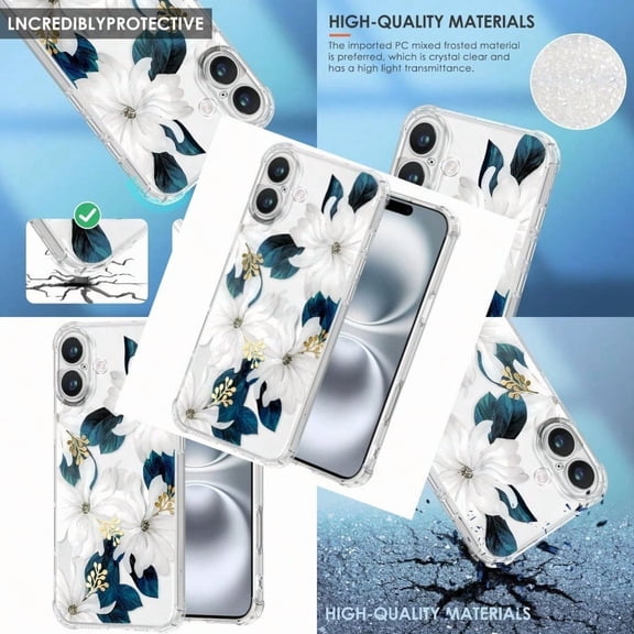 Buleens for iPhone 16 Case 6.1 Inch Clear Flexible TPU Women Girls Cute Protection Phone Cover Slim Fit Shockproof Girly Pretty Aesthetic Unique Fashion Design Pattern case for iPhone 16 Flower