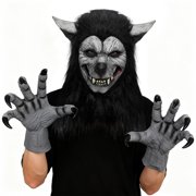 Bulex 2-in-1 Halloween Werewolf Full Mask with Claw Gloves for Adult Halloween Cosplay Costume Set for Haunted House Horror Dress Up Prop
