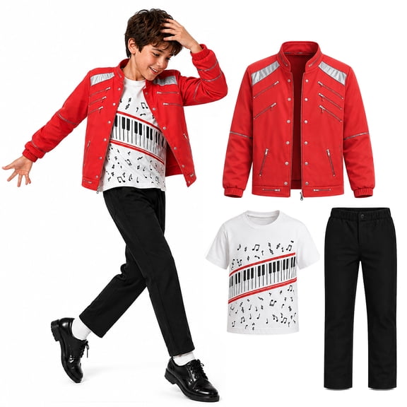 Bulex 80s 90s Hip Hop Costume for Boys, Kids Pop Star Outfit Accessories for Halloween Cosplay Theme Party Dress-Up
