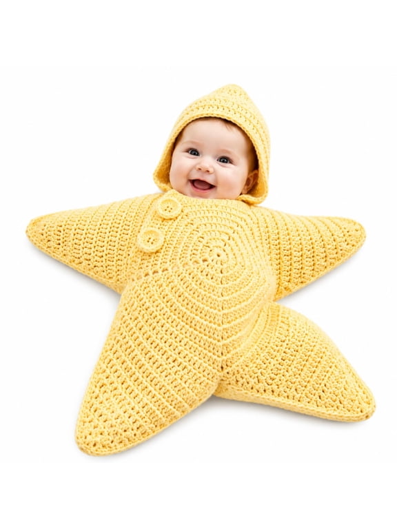 Baby Crochet Starfish Costume Swaddle Sleep Sack, Newborn Cozy Hooded Onesie for Infant Photography & Baby Shower Gift