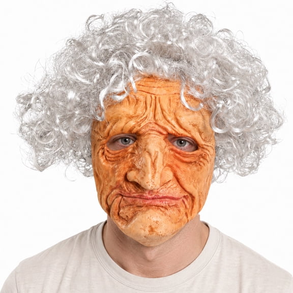Bulex Old Women Mask with Silver Wig Realistic Granny Latex Mask for Halloween Costume Cosplay Accessory Prop