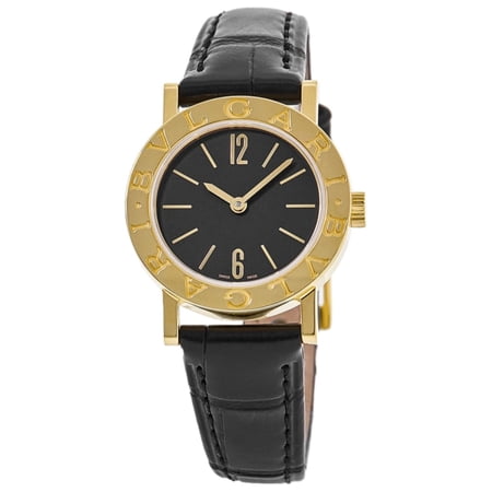 Bulgari BVLGARI BVLGARI Quartz 26mm Black Dial 18K Yellow Gold Leather Strap Women's Watch 103897