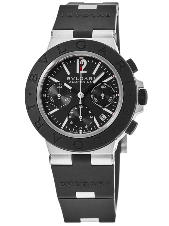 Bulgari Bulgari Aluminum Chronograph Black Dial Rubber Strap Men's Watch 103868