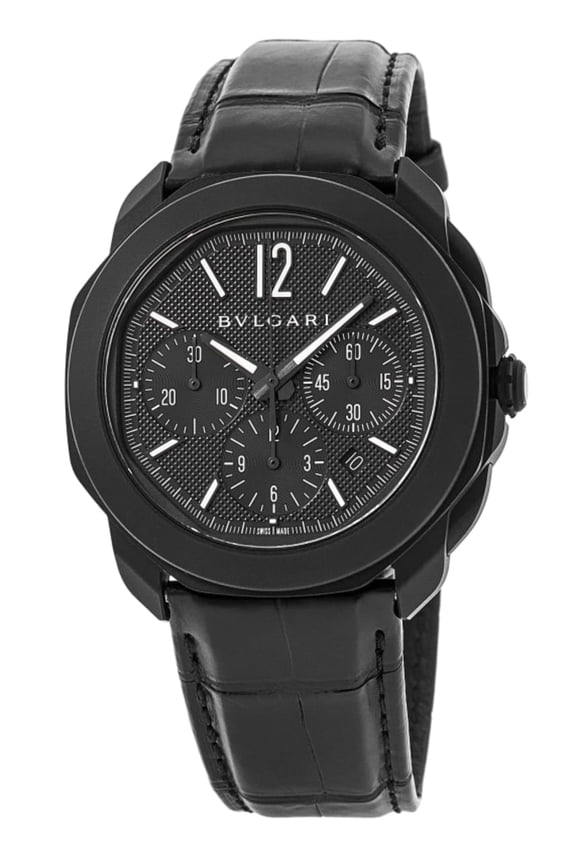 Bulgari Octo Roma Automatic Black Dial Leather Strap Men's Watch 103932