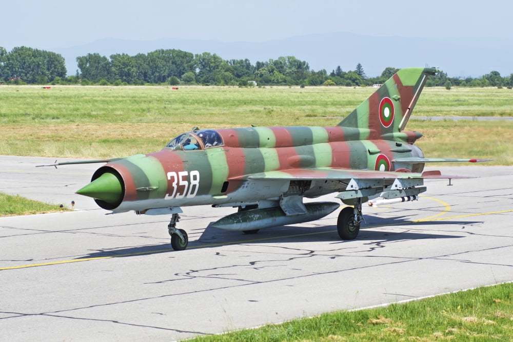 Bulgarian Air Force MiG-21 taxiing at Graf Ignatievo Air Base Canvas Art - Daniele FaccioliStocktrek Images (34 x 23)
