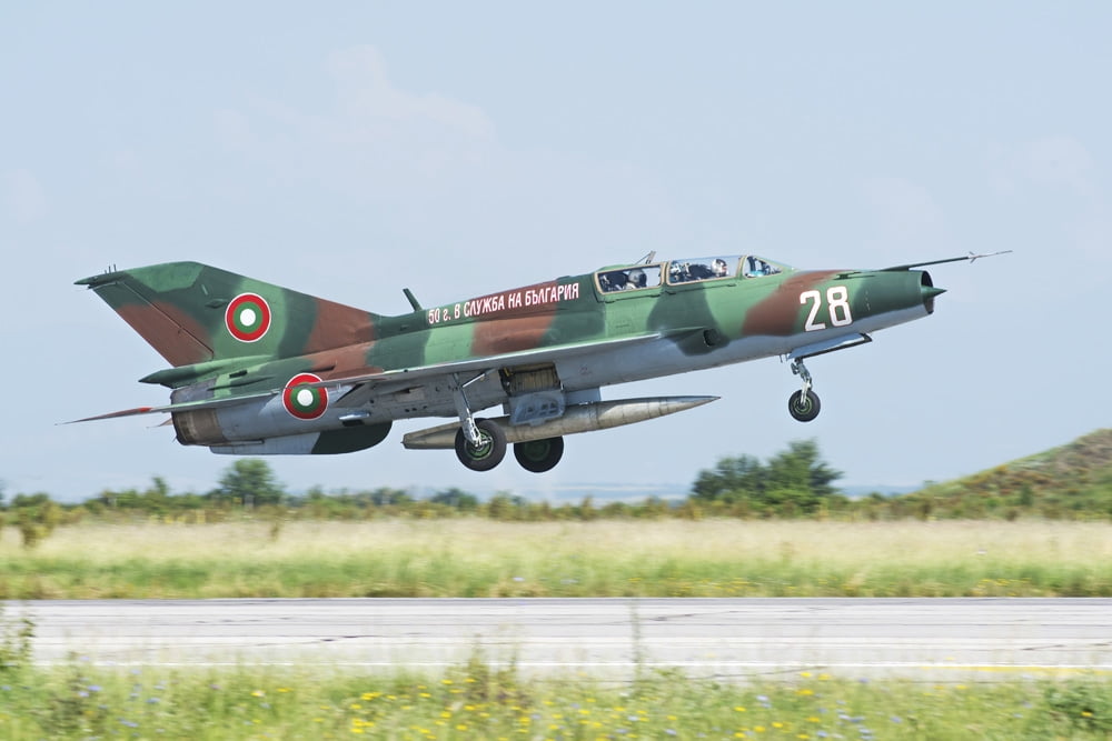 Bulgarian Air Force MiG-21UM Mongol taking off Canvas Art - Daniele FaccioliStocktrek Images (17 x 12)