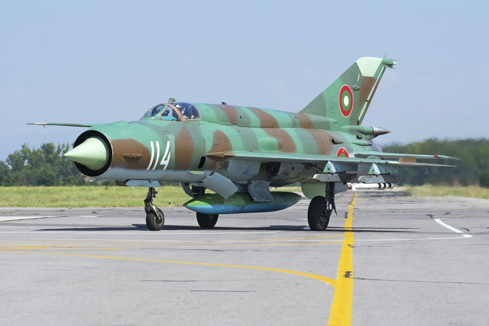 Bulgarian Air Force MiG-21bis taxiing at Graf Ignatievo Air Base Canvas Art - Daniele FaccioliStocktrek Images (34 x 23)
