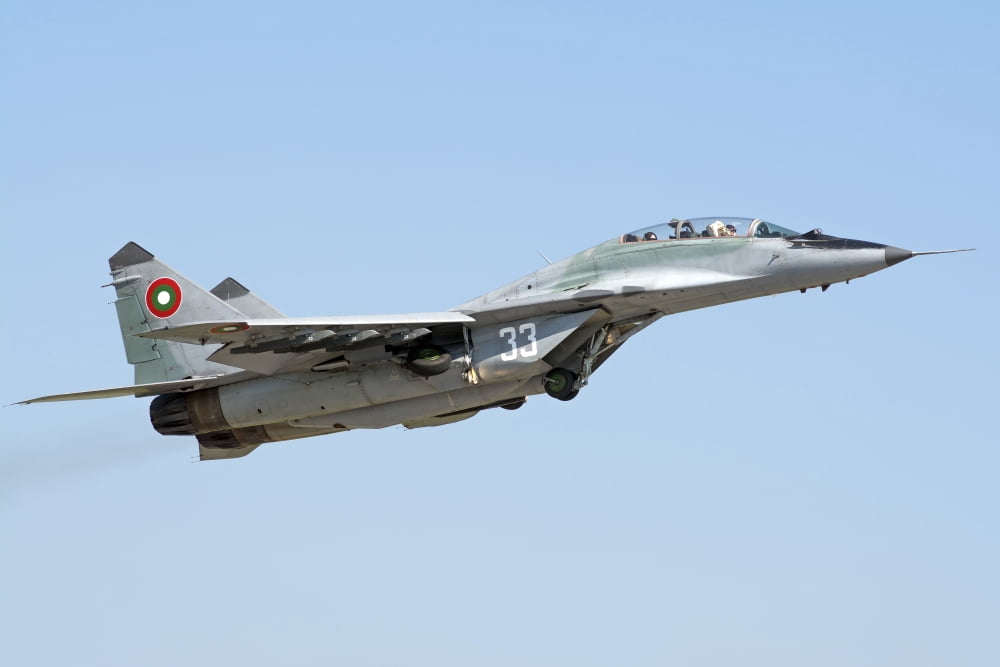 Bulgarian Air Force MiG-29UB Fulcrum taking off Canvas Art - Daniele FaccioliStocktrek Images (34 x 23)