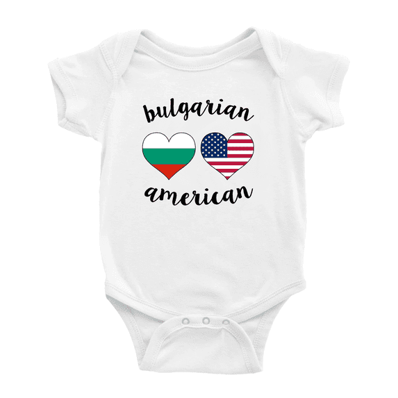 Bulgarian American Flag Two Hearts Cute Baby Bodysuit (White, 12-18 Months)