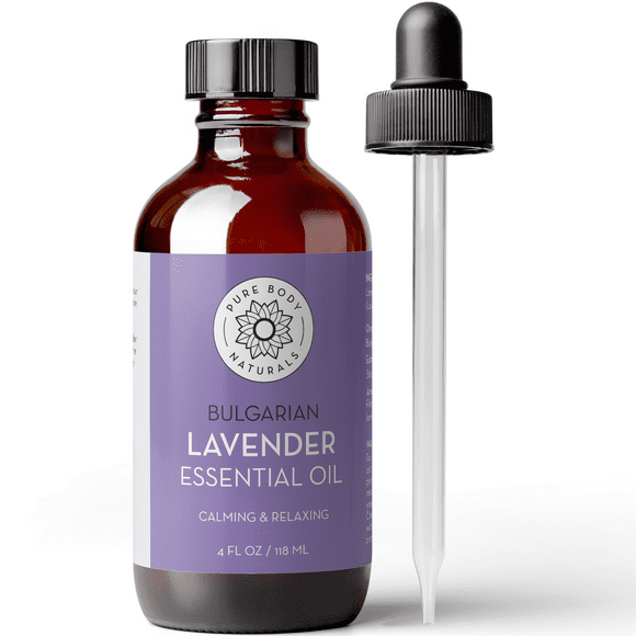 Bulgarian Lavender Essential Oil for Aromatherapy Diffuser 4 Fl Oz, 100% Pure by Pure Body Naturals